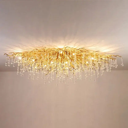 Modern decorbites golden chandelier branch style lamp with crystal droplets for elegant dining room decor