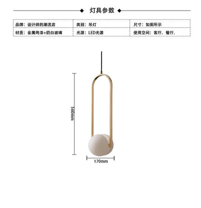 A minimalist decorbites golden chandelier led pendant light with a gold metal frame and matte white glass sphere