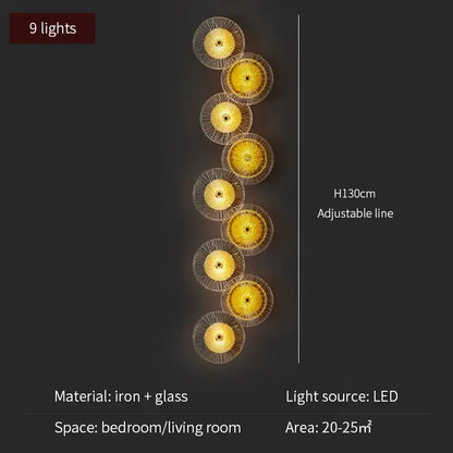 Modern golden crystal wall lamp set of 4 with adjustable led nine circular lights woven iron and glass decorbites crystal wall lamp