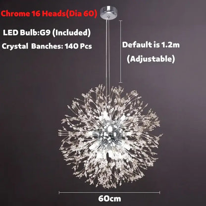 Modern golden dandelion spark led chandelier with 16 chrome crystal branches for elegant living room decorbites dandelion spark