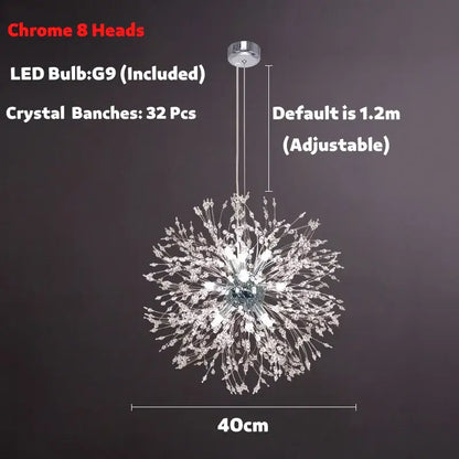 Modern golden dandelion spark led chandelier with chrome finish and 32 crystal branches for living room decorbites dandelion spark