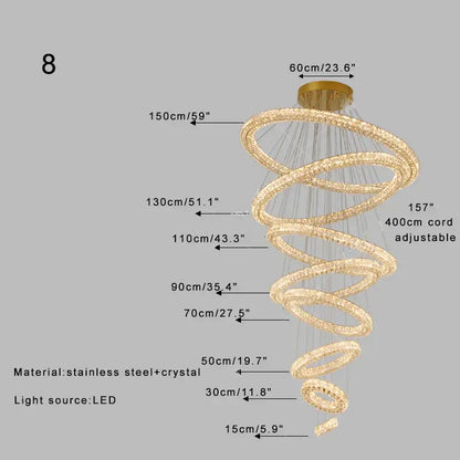 Modern golden decorbites crystal ring chandelier featuring multiple crystal-encrusted rings and led lighting for living rooms