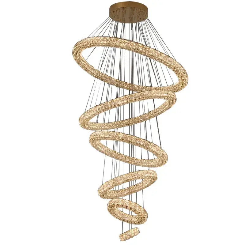 Modern golden decorbites crystal ring chandelier with cascading sparkling rings for elegant living room lighting
