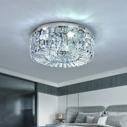Modern golden decorbites crystal ring led ceiling lamp with sleek chrome frame and cascading faceted glass prisms