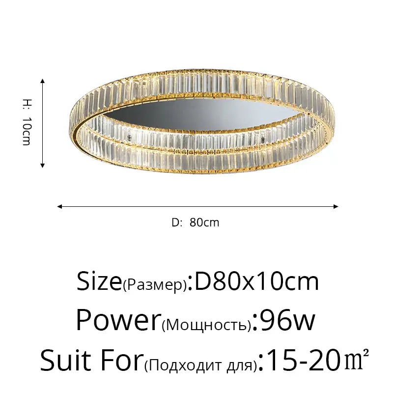 Modern golden double ring decorbites crystal led ceiling chandelier with faceted crystal led rings for dining room
