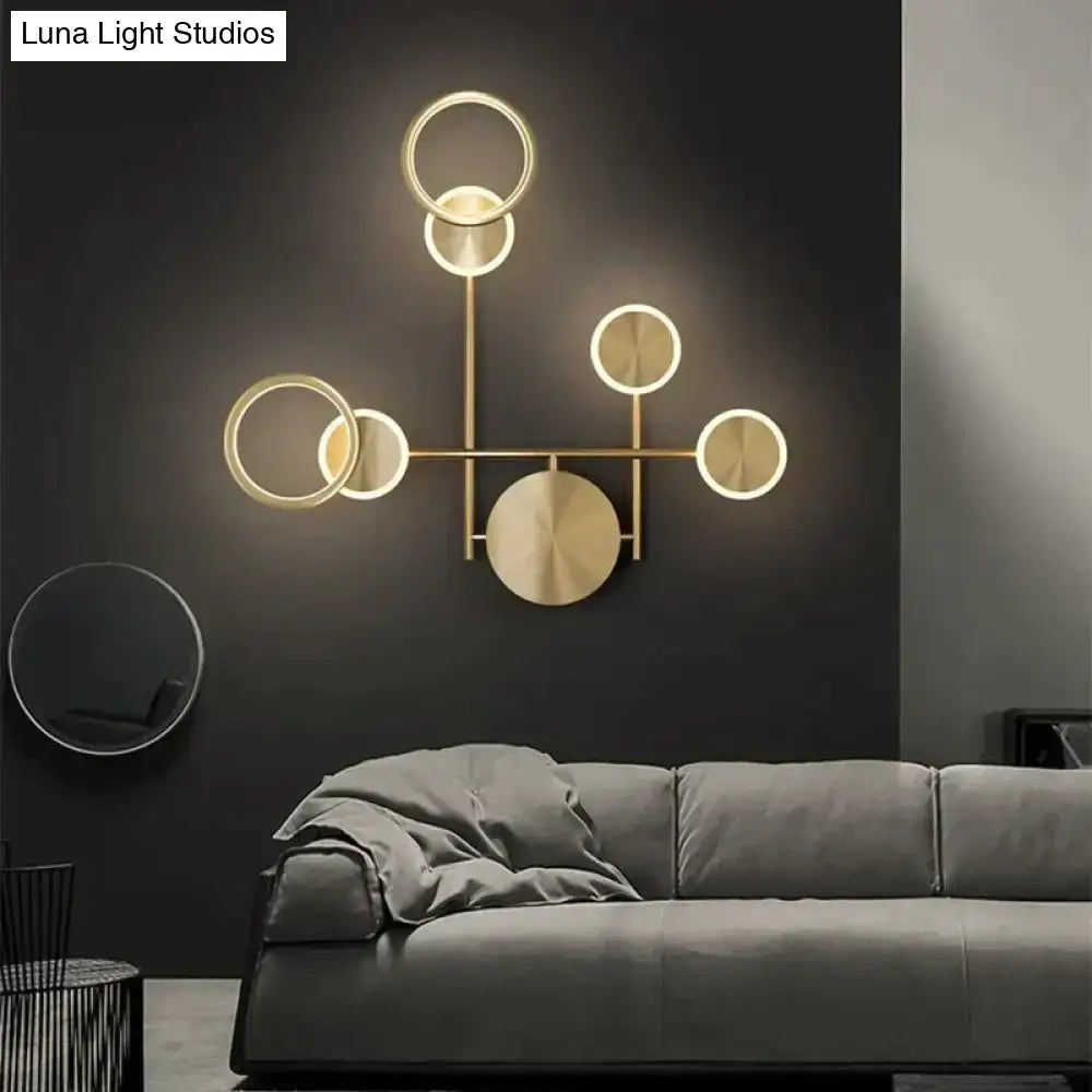 Modern golden geometric led wall lamp with gold-toned circular fixtures for living room wall lamp lighting