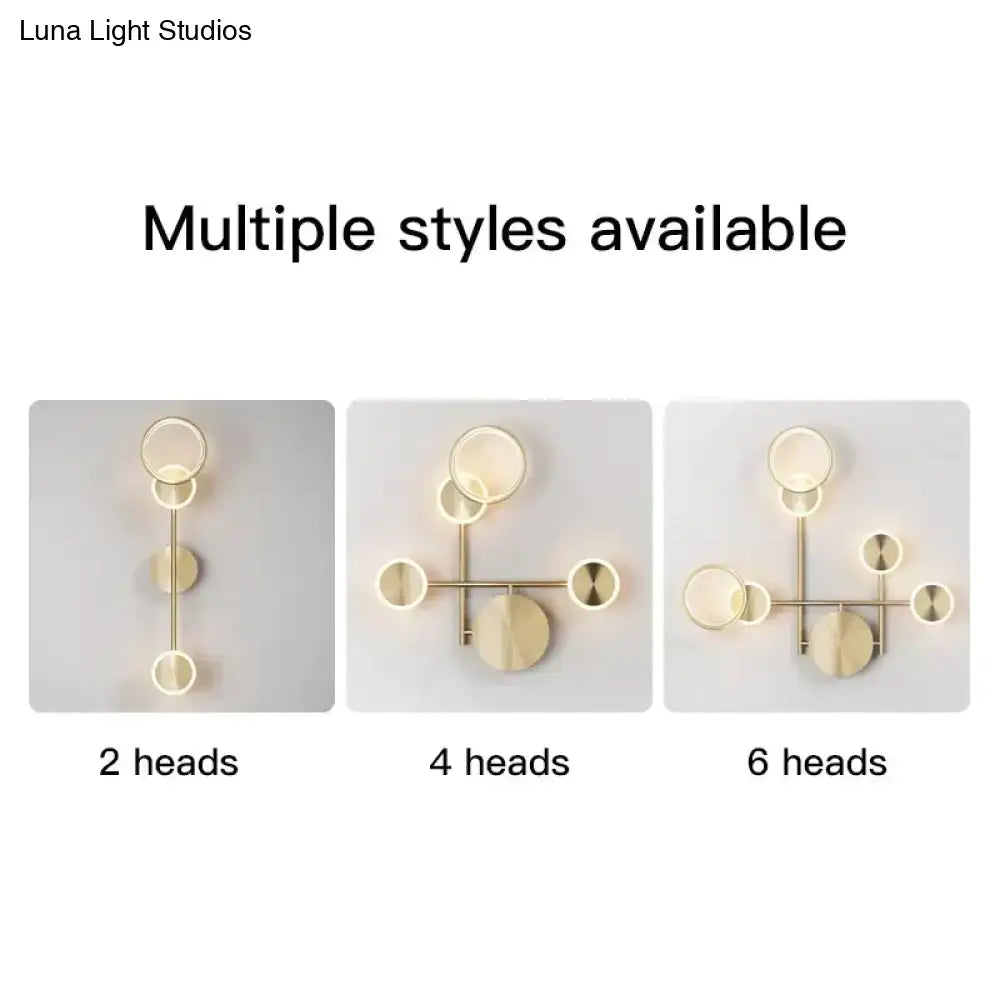 Modern golden geometric led wall lamp with brushed gold finish and circular fixtures for living room wall lamp lighting