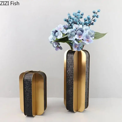 Tall modern decorbites golden geometry vase with sleek gold and black textured design for desk and bedroom decor