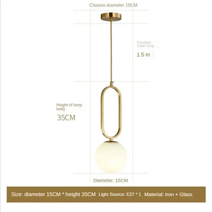 Modern pendant light with sleek gold-toned oval metal frame and frosted glass globe decorbites golden glass ball design