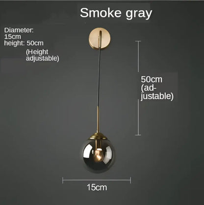 Smoke gray spherical pendant light with brass fixture and adjustable height for decorbites golden glass ball wall sconce decor