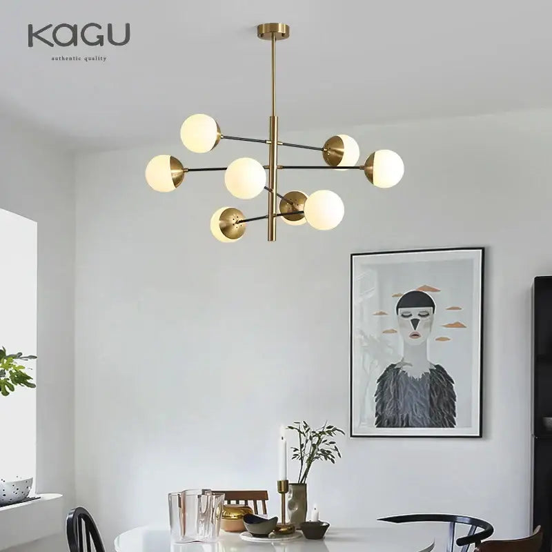 Modern golden glass magic bean chandelier with spherical frosted glass shades for dining room decorbites golden glass