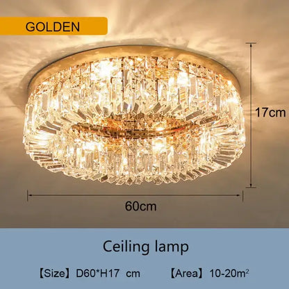 Modern decorbites golden led crystal ceiling lamp with two-tiered circular design and 17cm height for living room decor