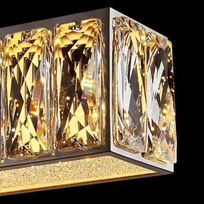 Modern golden led crystal chandelier with gold-toned rectangular faceted glass panels for dining room decorbites golden led