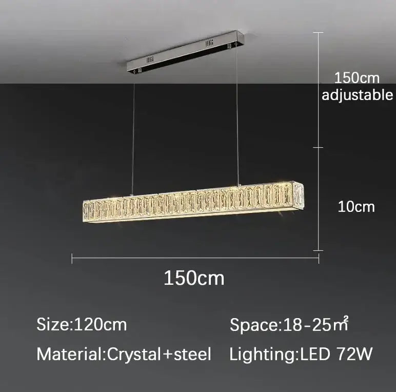 Modern golden led crystal chandelier featuring a sleek steel design and adjustable 150cm length for dining room decorbites golden led