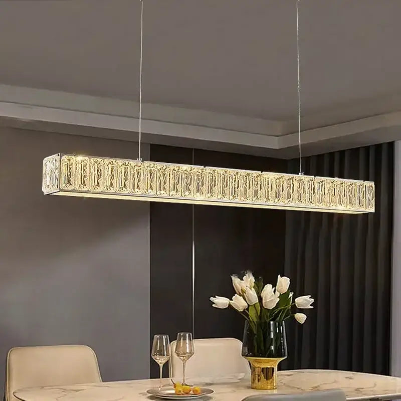 Modern golden led crystal chandelier rectangular light with sleek design and warm led lighting for dining room decorbites golden led