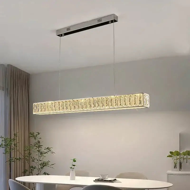Modern golden led crystal chandelier with sleek chrome finish and embedded crystal accents for dining room decorbites golden led