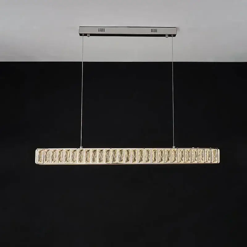 Modern golden led crystal chandelier rectangular light with sleek chrome finish and embedded led crystal elements for dining room decorbites golden led