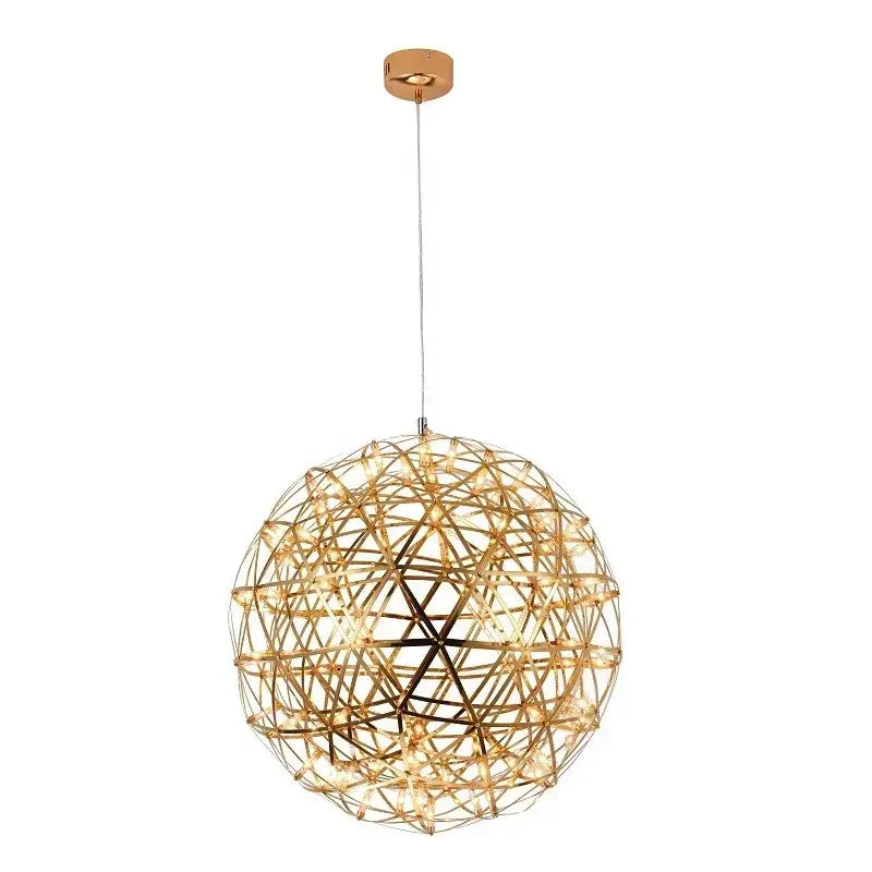 Modern golden led pendant light featuring a brushed copper geometric wireframe design with warm led bulbs for kitchen decorbites golden led