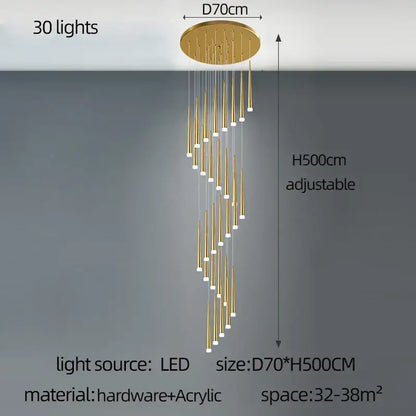 Modern golden led tapered chandelier with 30 cascading led lights for living room decorbites golden led lighting