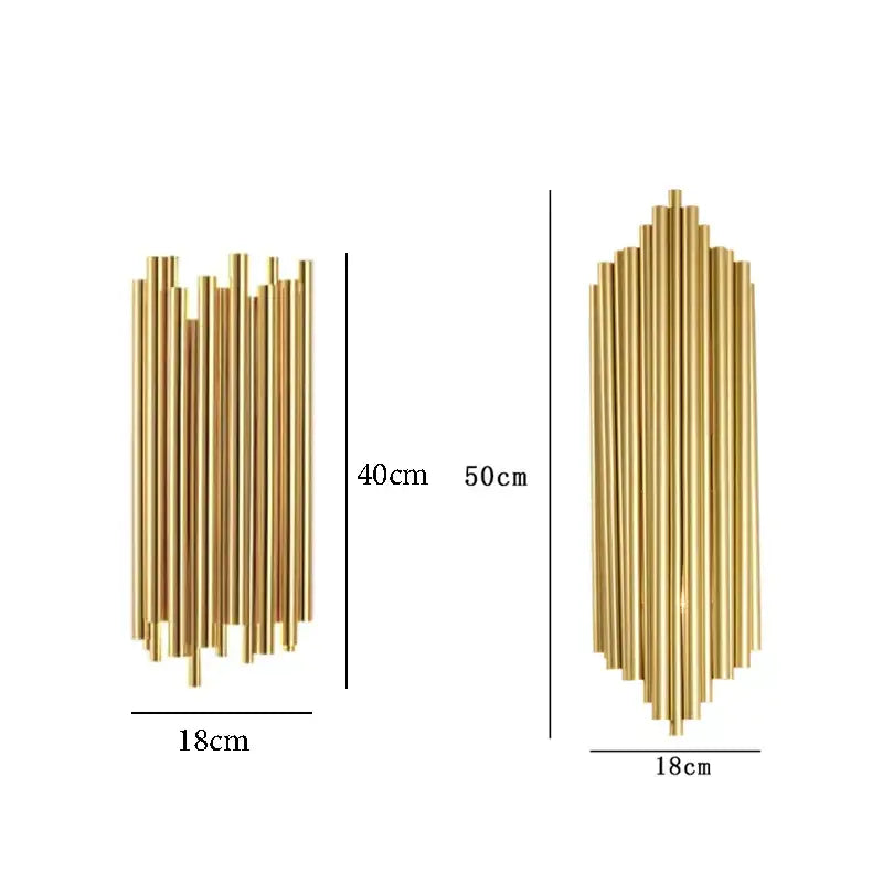 Modern golden led tube wall sconce with gold-toned cylindrical rods for living room decor by decorbites golden led