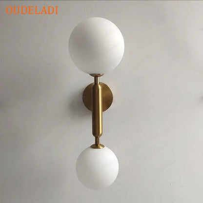 Modern golden led wall sconce with white frosted glass globe and brass stem by decorbites golden led for bedroom decor
