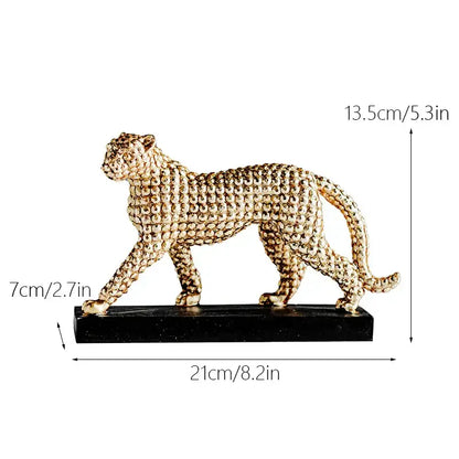 Modern golden leopard resin figurine with textured beaded surface on black base for living room decorbites golden leopard