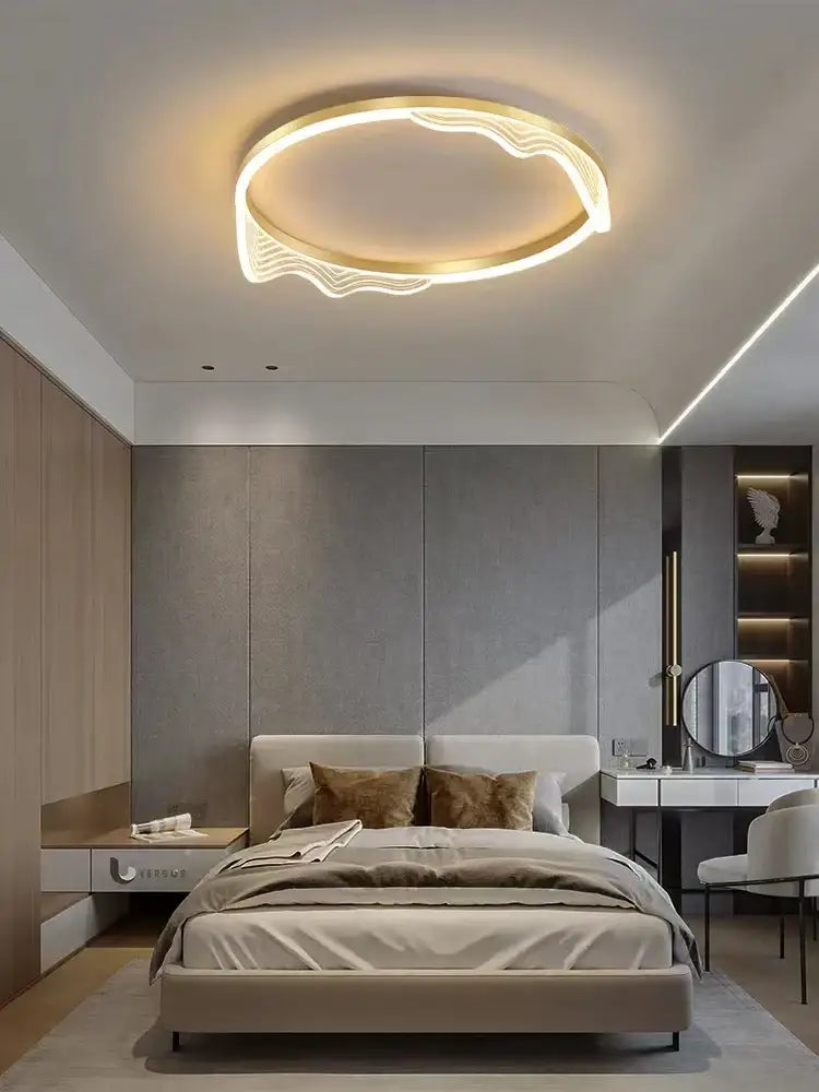 Modern golden lustre ceiling lamp with wavy gold accents and warm LED light for bedroom decorbites golden lustre ceiling