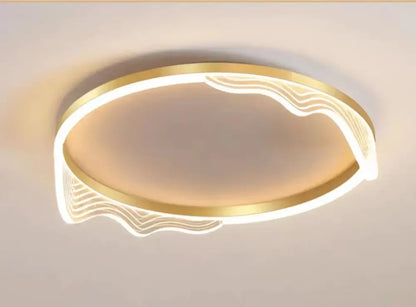 Modern golden lustre ceiling lamp with a wavy design and integrated warm LED lighting for bedroom decorbites golden lustre
