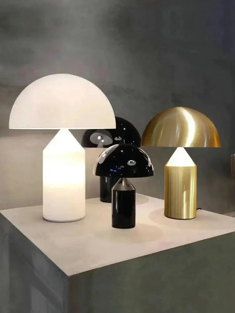 Modern golden mushroom led desk lamps in white, black, and gold finishes for bedroom reading and decorbites golden mushroom decor