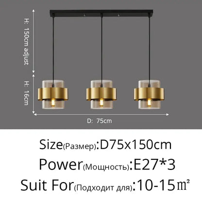 Modern three-light pendant lights with sleek black bar gold-toned cylindrical shades and clear glass diffusers for bedroom decorbites golden pendant