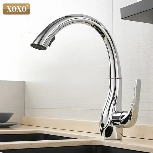 Chrome finished xoxo brand kitchen faucet with sleek curved spout and pull down spray head decorbites golden pull