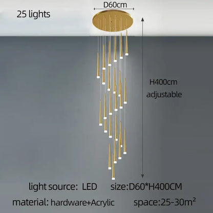 Modern golden tapered chandelier led living room pendant light with 25 led lights and slender acrylic arms decorbites golden tapered