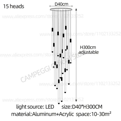 A modern black and white led chandelier with 15 aluminum and acrylic light heads from decorbites golden tube chandelier