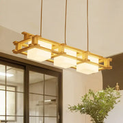 DecorBites™ nordic 3-light island pendant with warm golden wooden frame and square shade for dining room lighting
