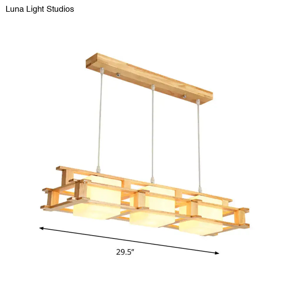 Decorbites™ nordic 3-light island pendant with lightweight wooden frame and square shade for dining room use