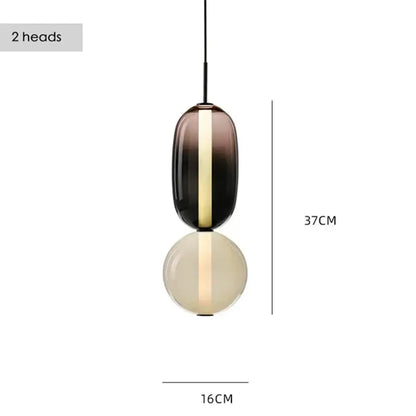 Modern two-head glass pendant light with gradient amber and cream spheres for dining room black and white decor