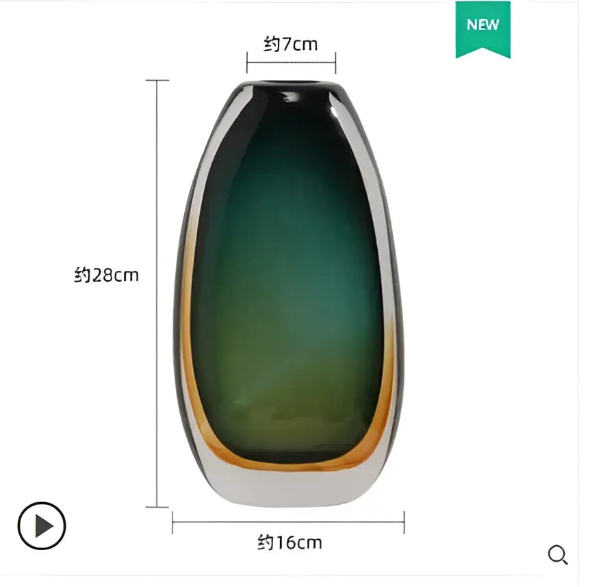 A sleek modern gradient glass vase with green ceramic interior and metallic gold rim for decorbites living room decor