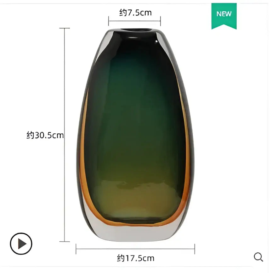 A sleek modern ceramic gradient glass vase with green to amber glaze and glossy finish for living room decorbites decor