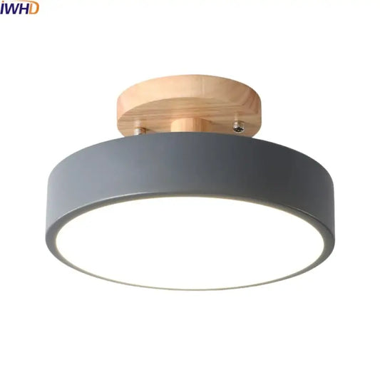 Modern gray acrylic wood led ceiling light with natural wood base for bedroom by decorbites acrylic wood