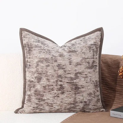 Modern gray and white leaf square cushion cover with textured fabric and dark brown border for black white sofa decorbites black white decor