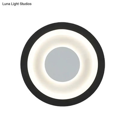 Modern gray and black led circle sconce wall mounted lamp with sleek black ring and glowing white rings for living room