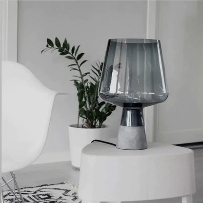 Modern gray glass and concrete table lamp with translucent shade for bedroom decor featuring decorbites leimu amber glass