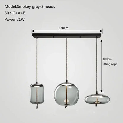 Modern gray glass chandelier knot pendant lamp with smokey gray glass shades for dining room lighting