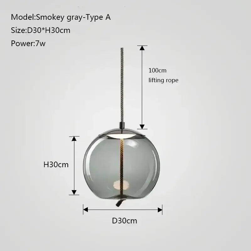 Modern gray glass knot pendant chandelier light with smoky gray spherical pendant chandelier light and textured rope suspension