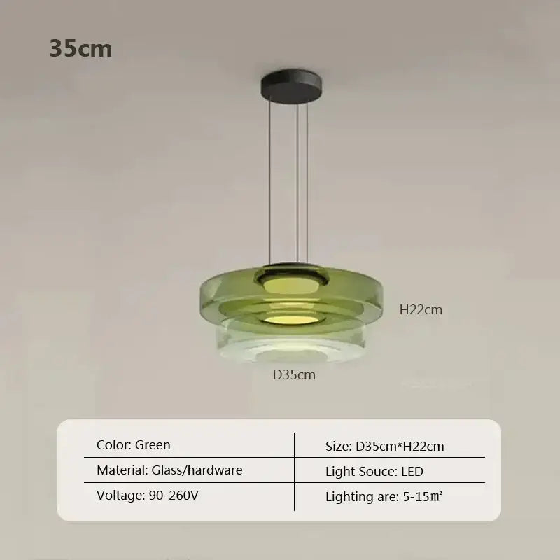 Modern gray and green tiered glass pendant light with sleek layered design and led lighting for dining room use