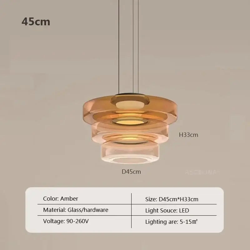 Amber-colored tiered glass pendant light with modern minimalist design for dining room glass pendant light