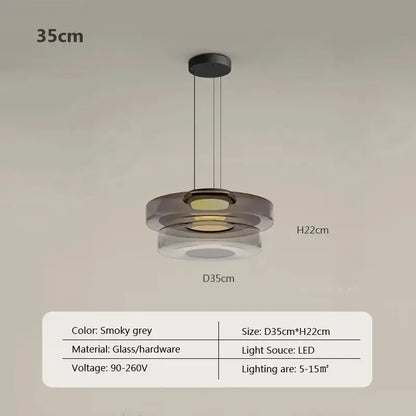 Modern gray and green tiered smoky grey glass pendant light with led illumination for dining room use