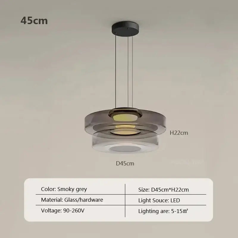 Modern gray and green tiered glass pendant light with smoky grey layered glass and led illumination for dining room