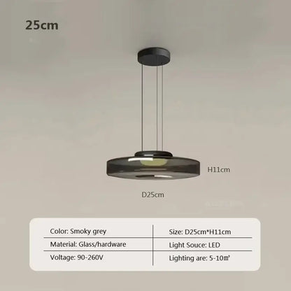 Modern gray and green tiered glass pendant light with smoky grey circular glass and led for dining room lighting