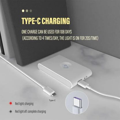 Modern gray induction night light wall lamp shown with a white portable charger featuring type-c port and indicator light